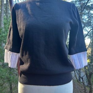 Nanette Lepore Black Sweater with White Pleated Cuffs